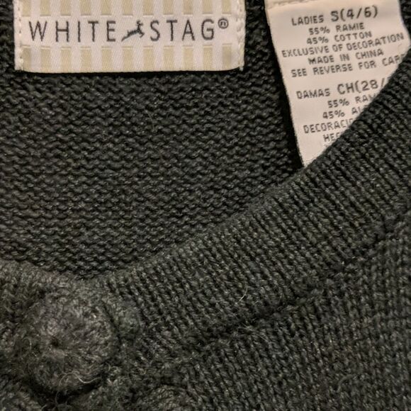 White stag black poinsetta button down cardigan Sz S (4/6) - Picture 3 of 4